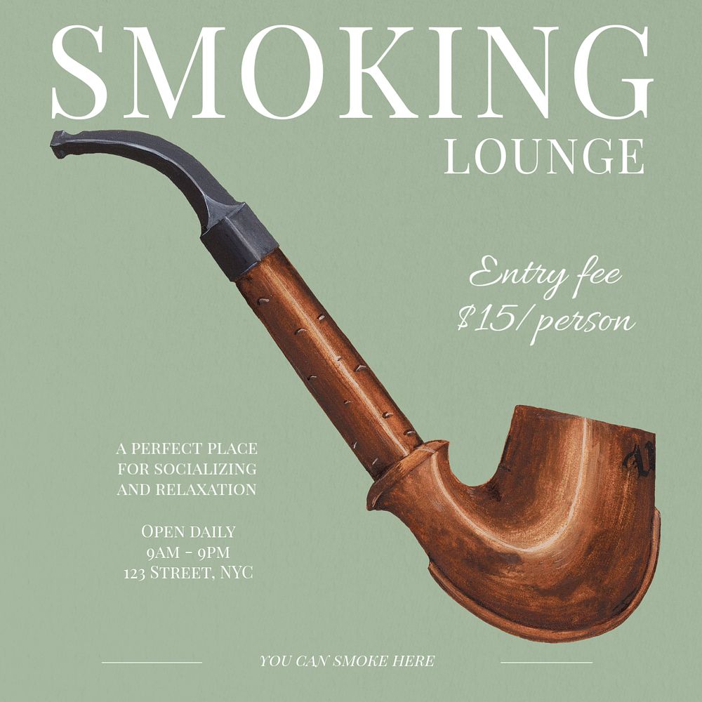 Smoking lounge Instagram post template, editable text