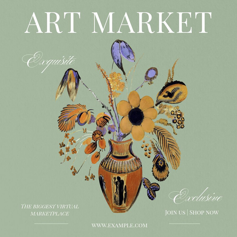 Art market Instagram post template, editable text