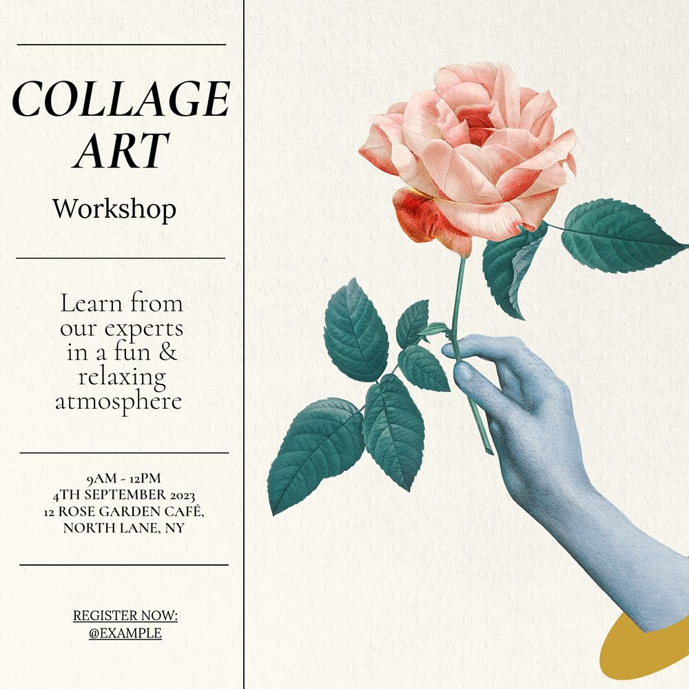 Collage art workshop post template, editable social media design 