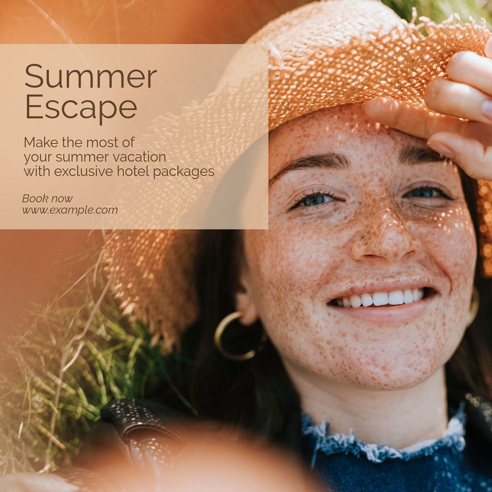 Summer escape Instagram post template, editable text