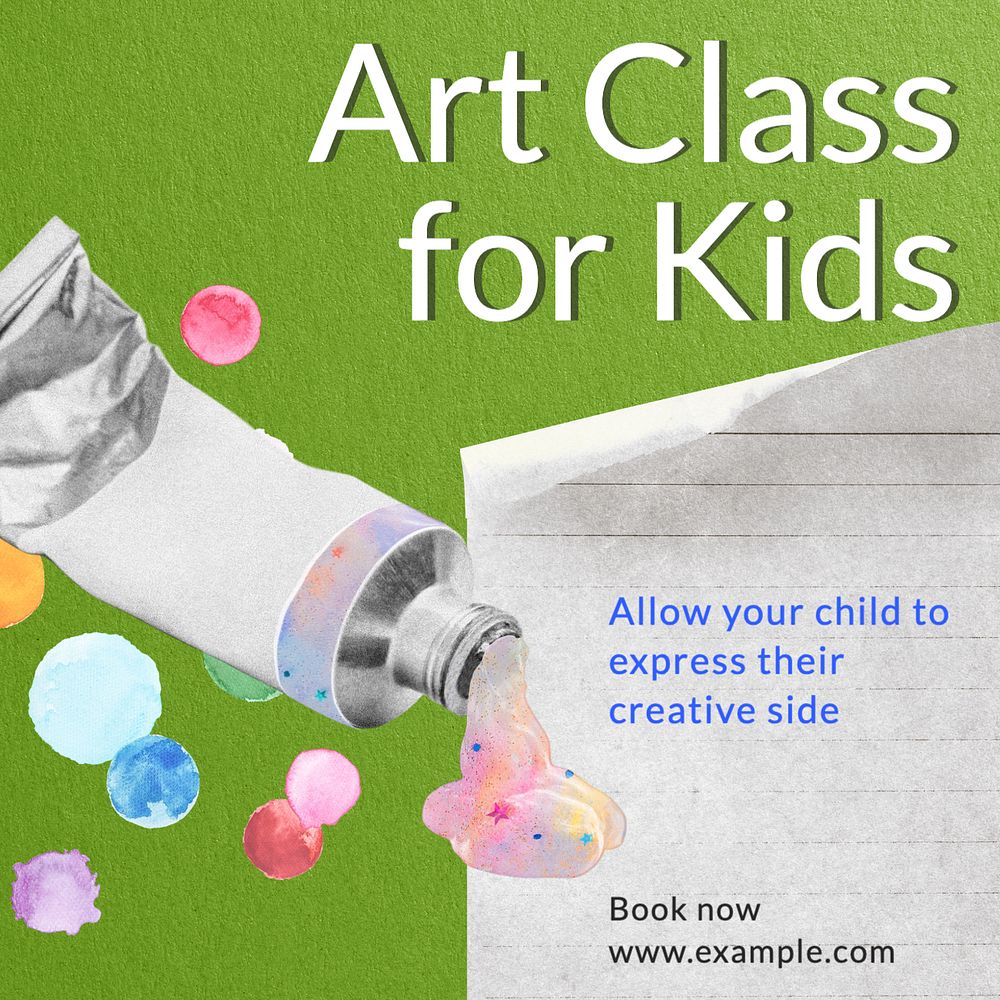 Kid's art class Instagram post template, editable text