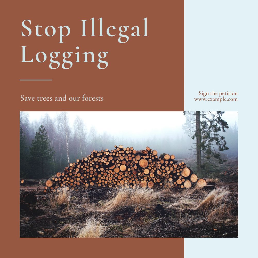 Stop illegal logging Instagram post template, editable social media design