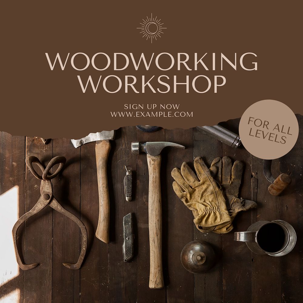 Woodworking workshop Instagram post template, editable social media design