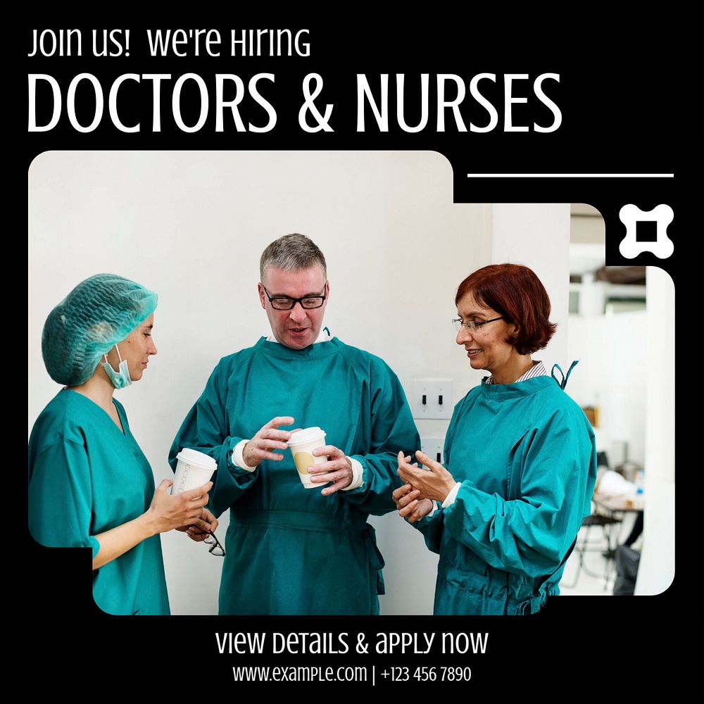 Hiring doctors & nurses Instagram post template, editable design