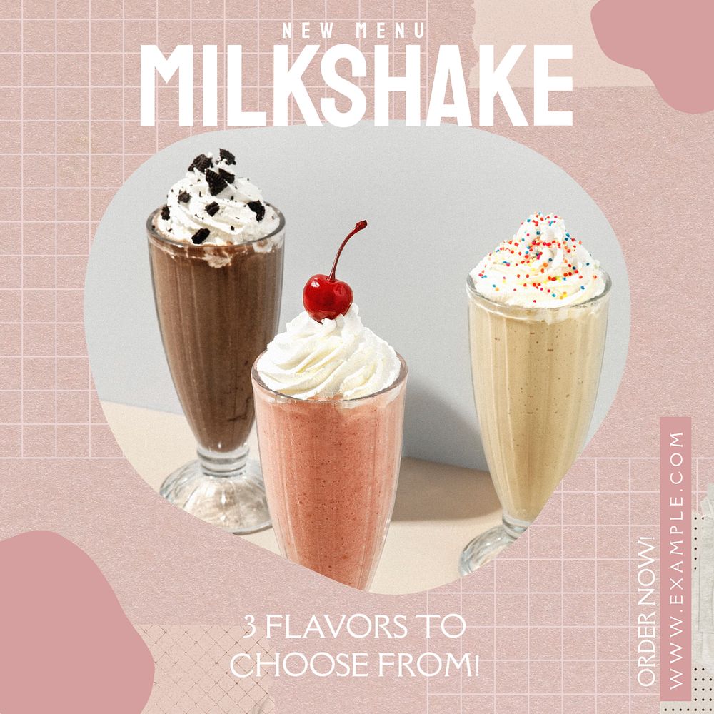 Special milkshake post template, editable text for social media