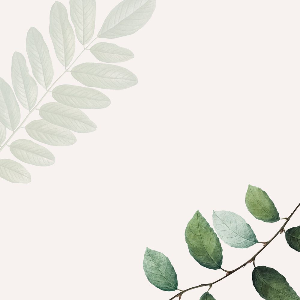 Green leaf border beige background, editable design