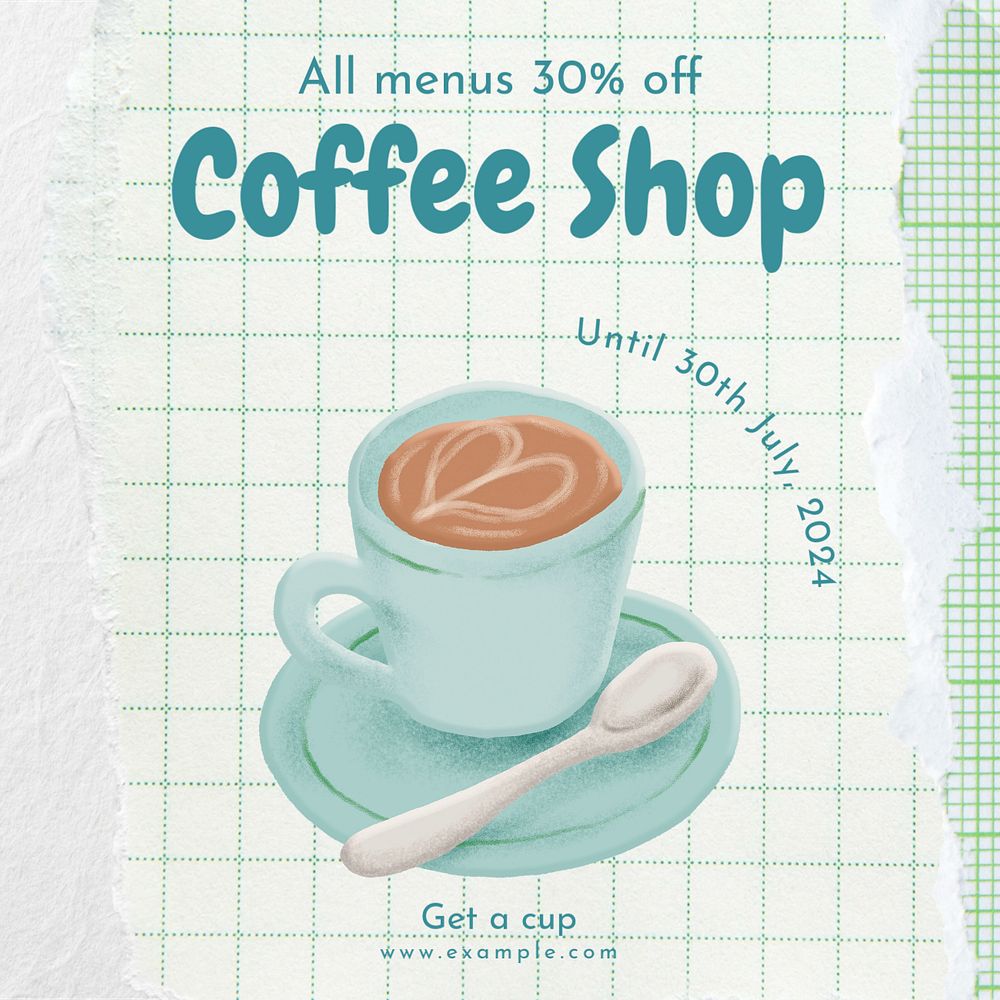 Coffee shop Instagram post template, editable text