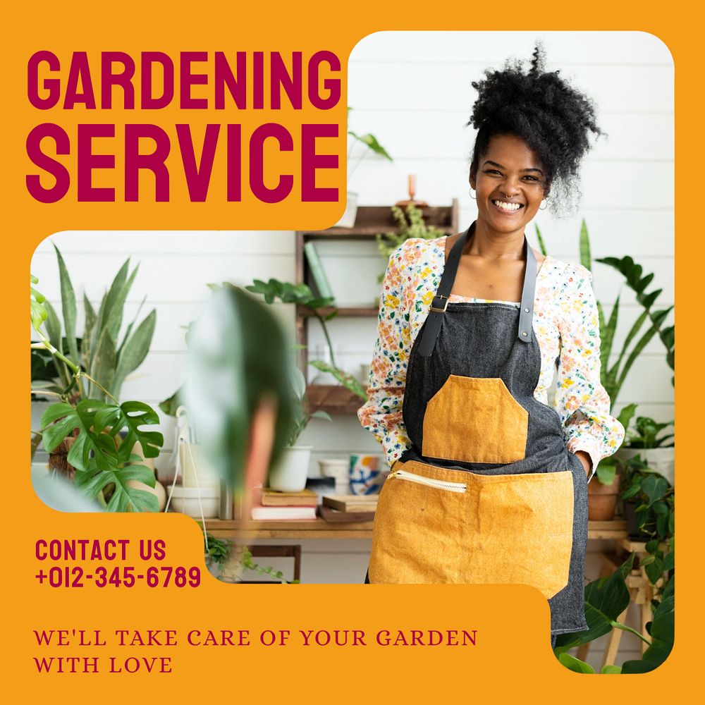 Gardening service Instagram post template, editable text