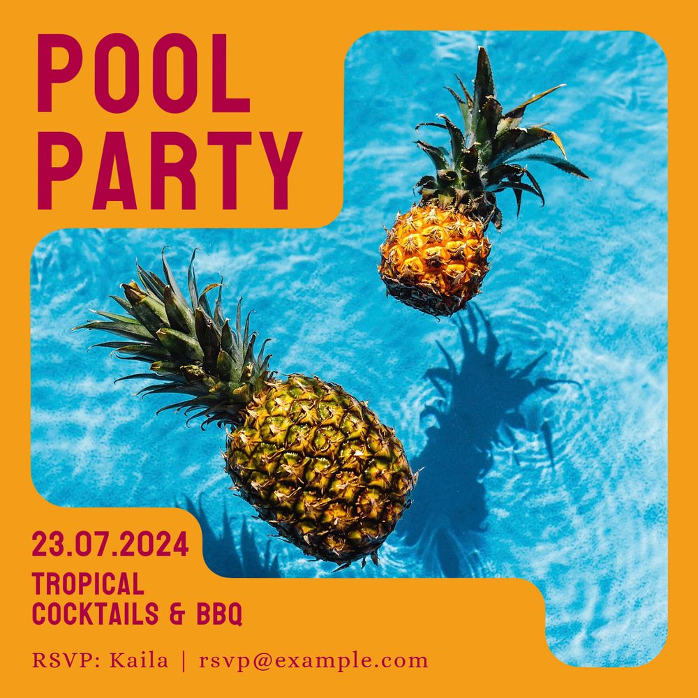 Pool party Instagram post template, editable text