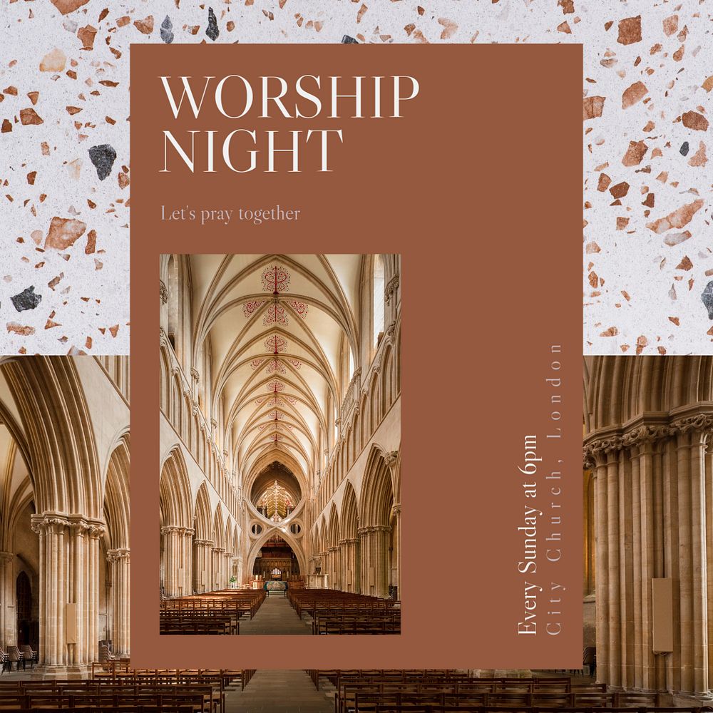 Worship night social media template, editable design