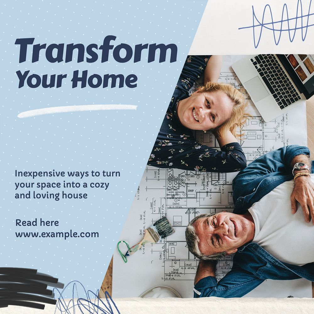 Transform your home Instagram post template, editable text