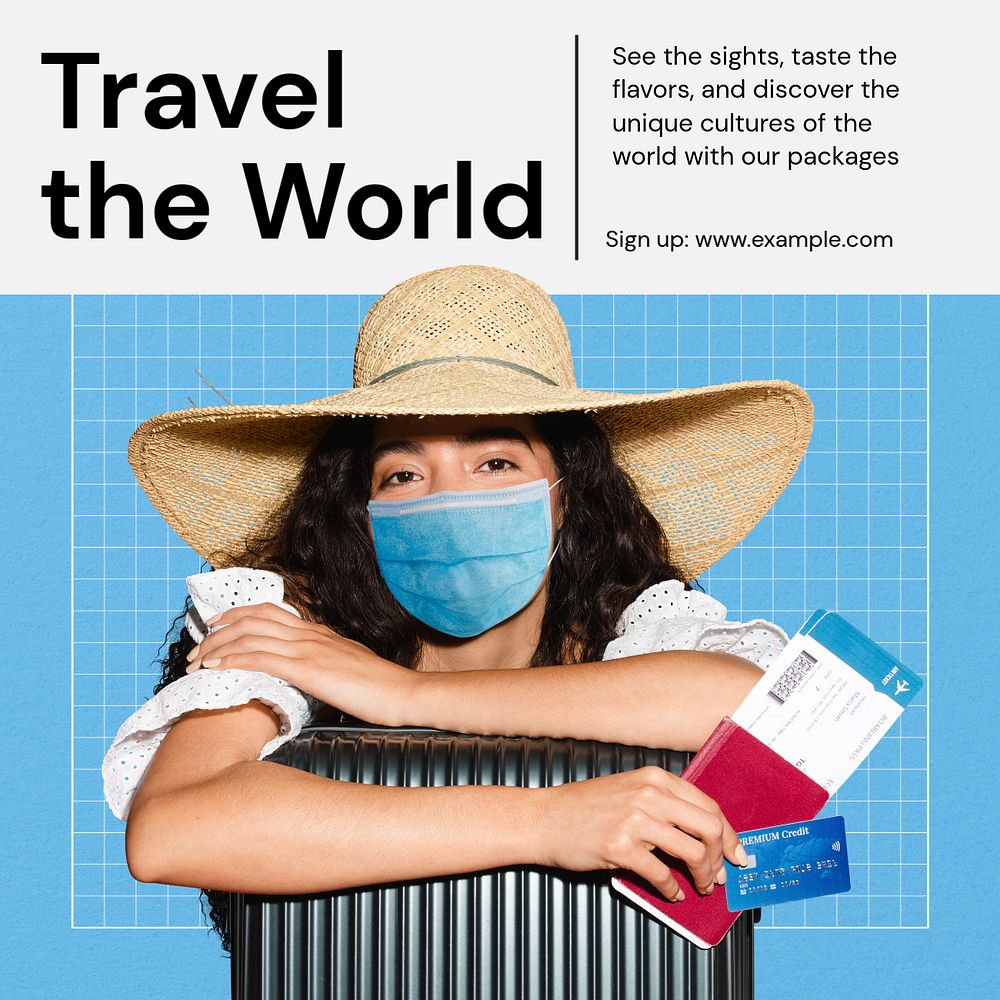 World travel Facebook post template, editable design