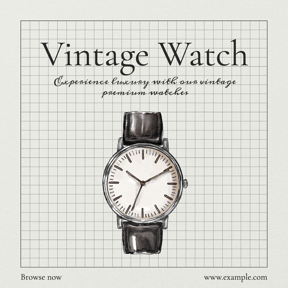 Vintage watch Instagram post template, editable text