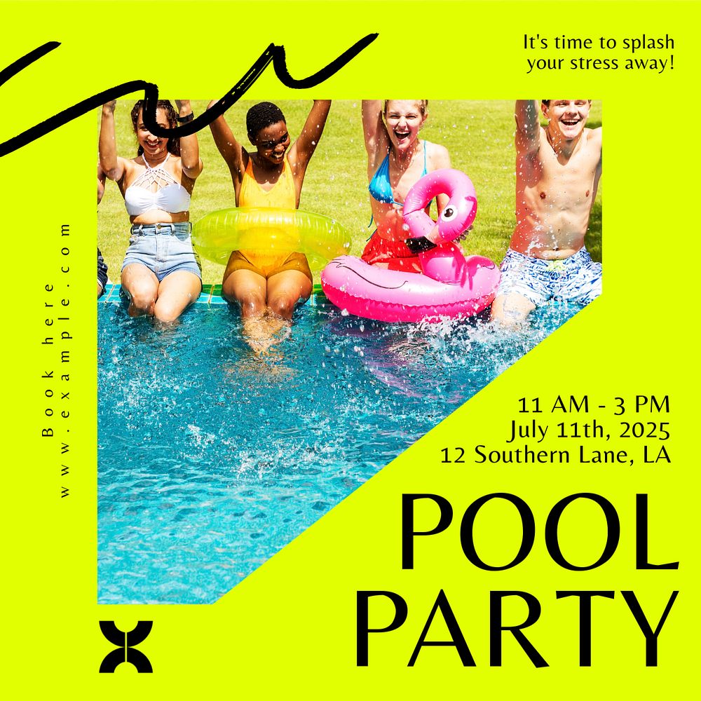 Pool party Instagram post template, editable text