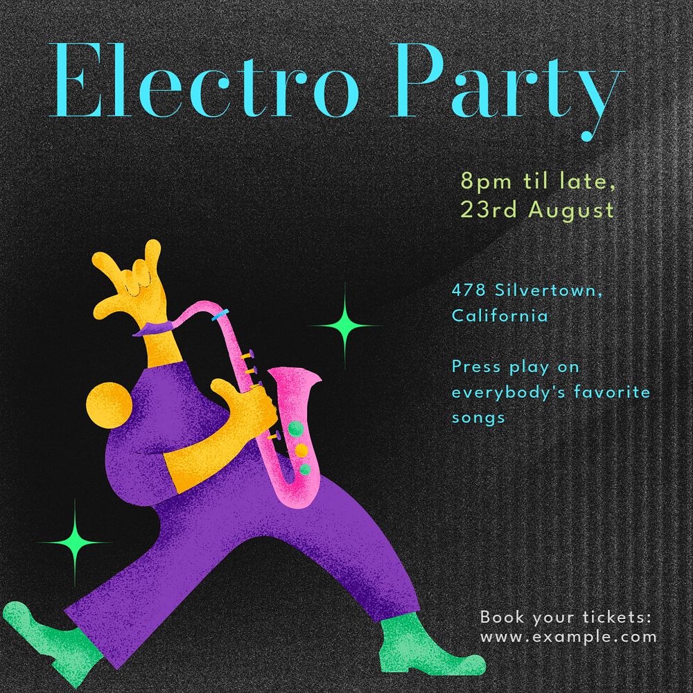 Electro party Instagram post template, editable text 