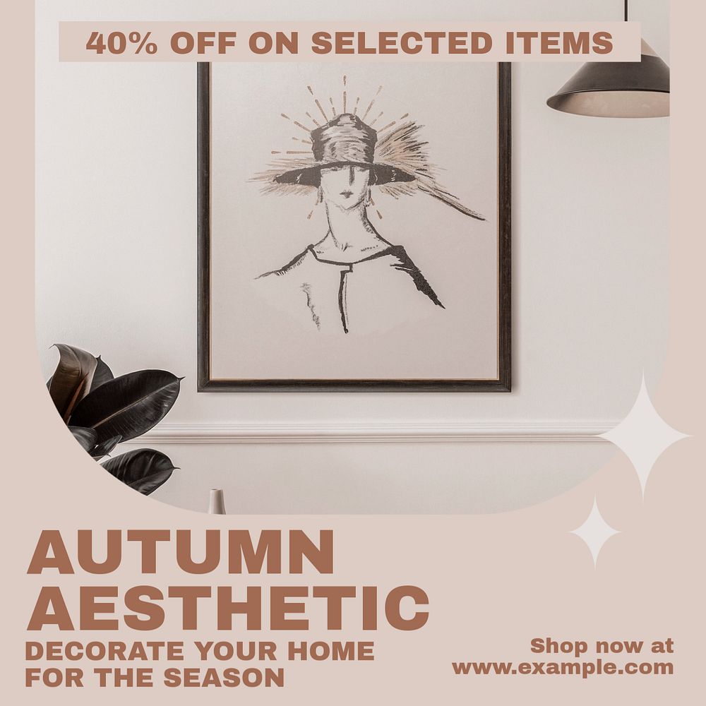 Autumn home decoration Instagram post template, editable design