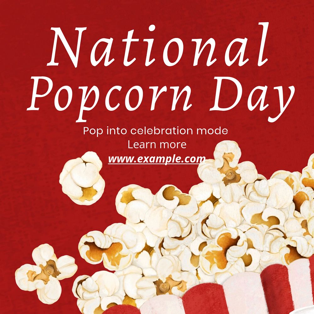 National popcorn day post template, editable social media design