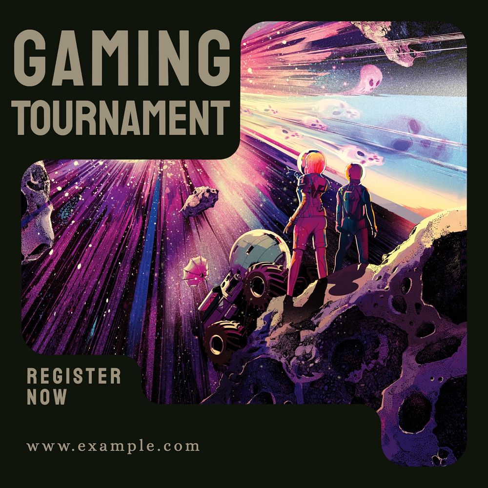 Gaming tournament post template, editable text for social media