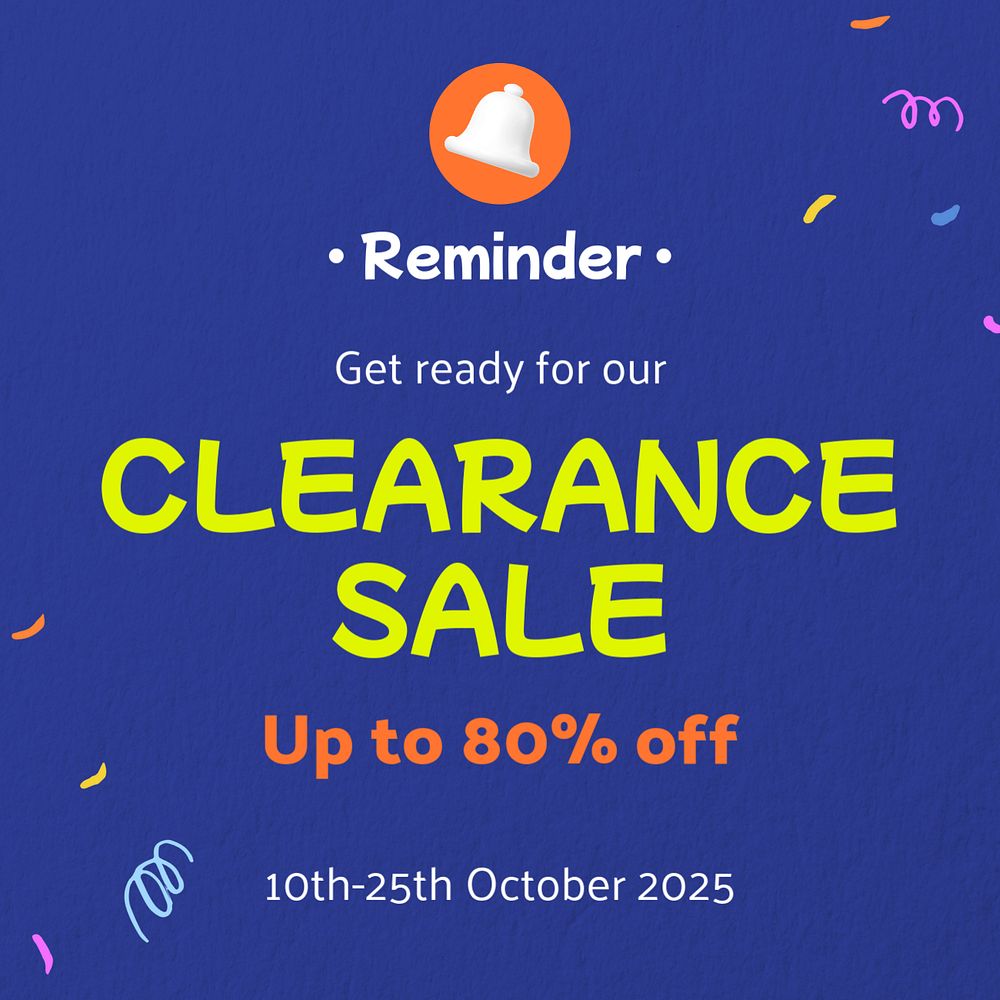 Sale reminder Instagram post template, editable text