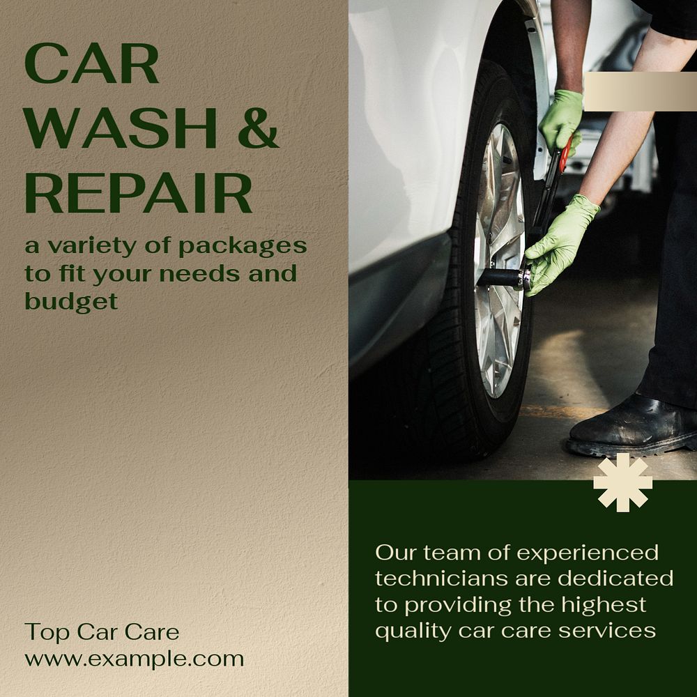 Car wash & repair Facebook post template, editable design