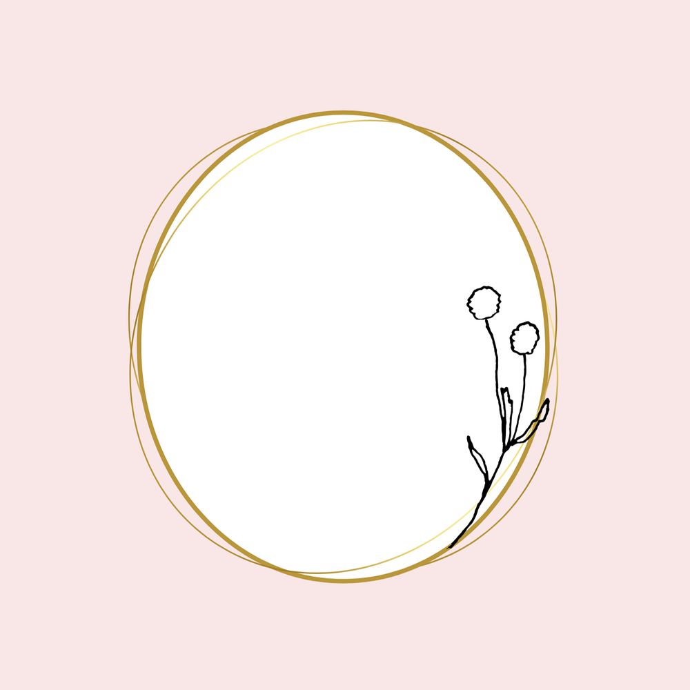 Gold round frame, editable branch drawing