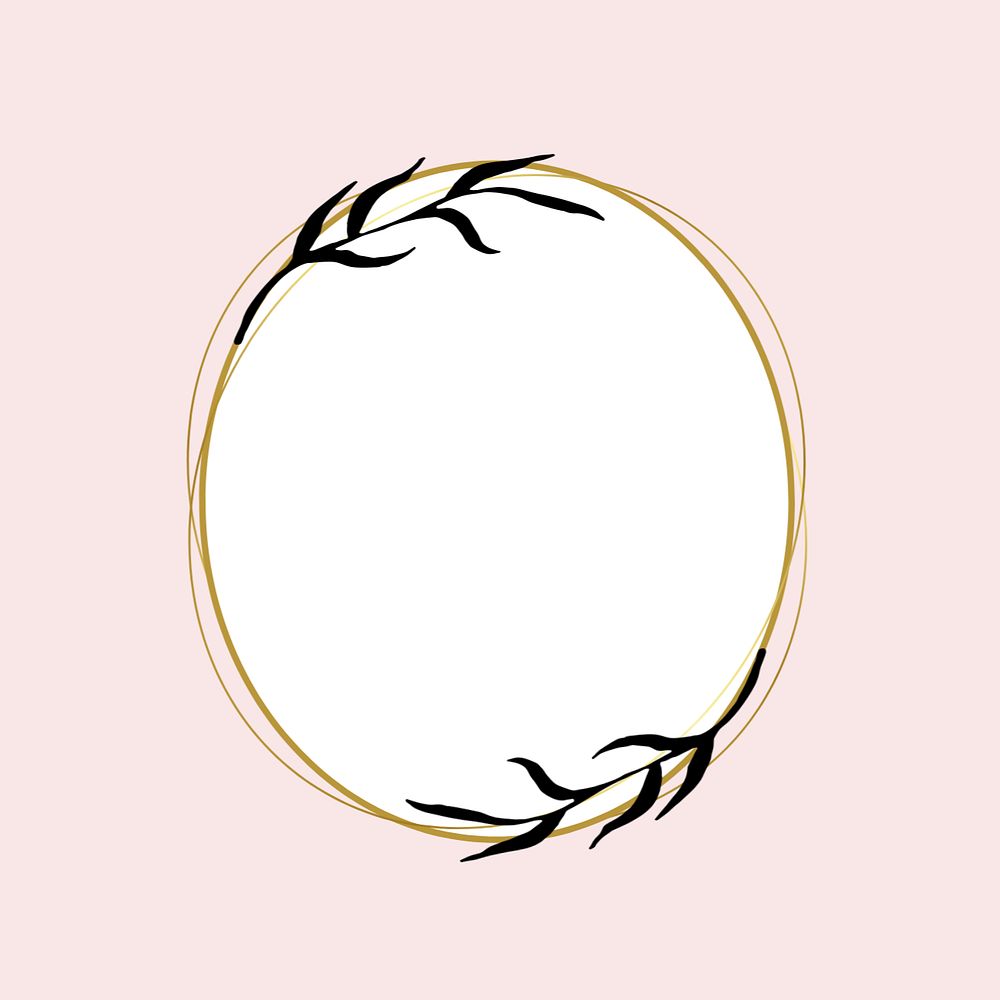 Gold round frame, editable branch drawing