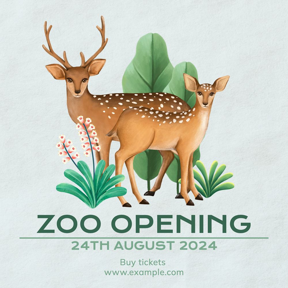 Zoo opening Instagram post template, editable text