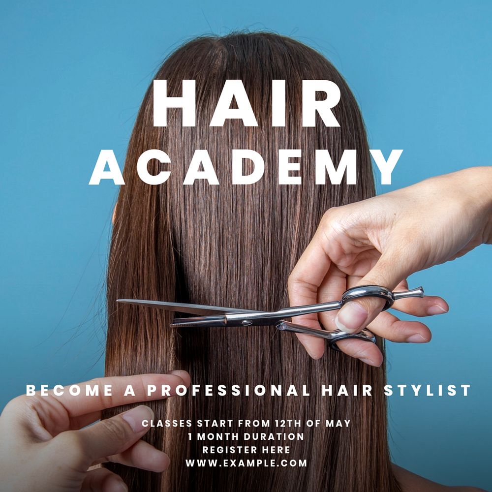 Hair academy Instagram post template, editable text