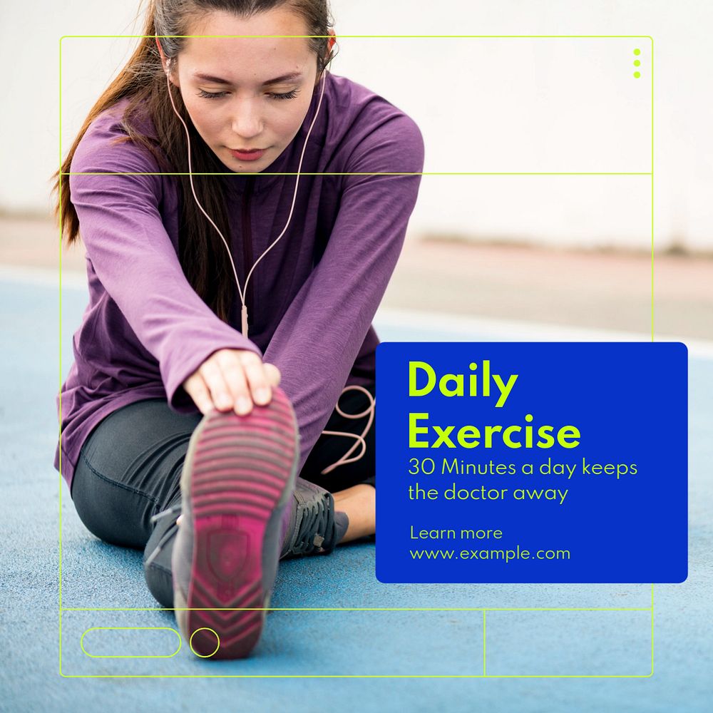 Daily exercise Instagram post template, editable text