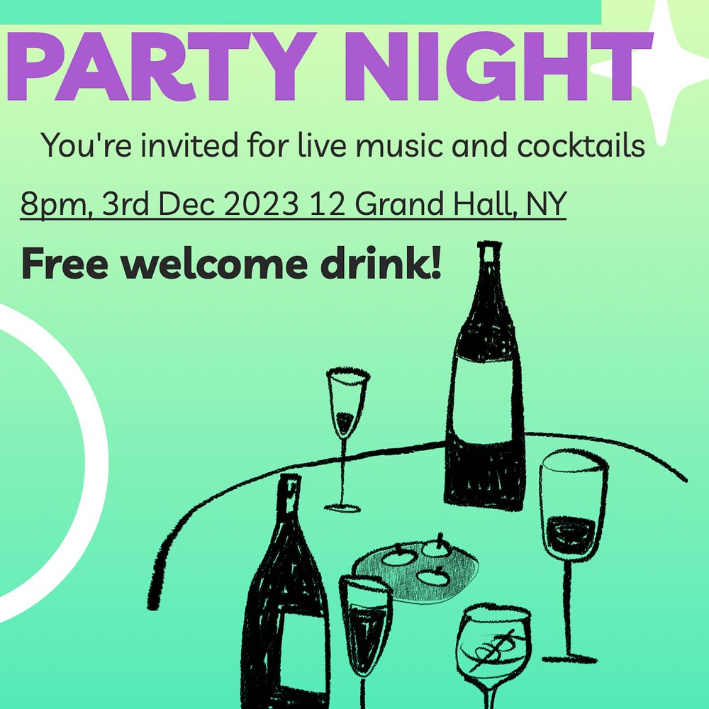 Party night Instagram post template, editable text