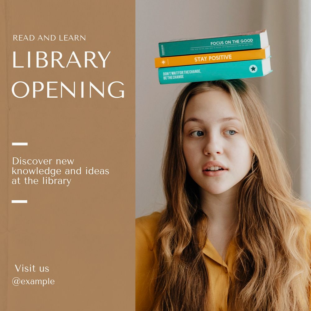 Library open Instagram post template, editable text