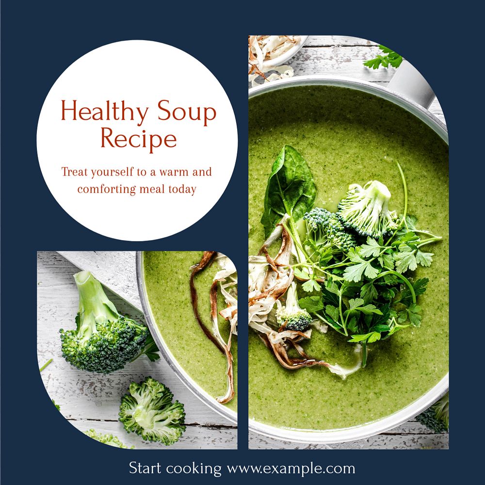 Healthy soup recipe  Instagram post template, editable text