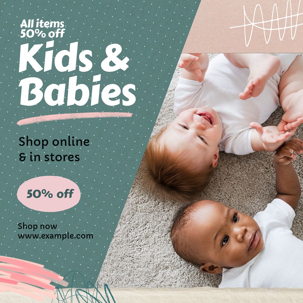 Sale, kid & baby Instagram post template, editable text