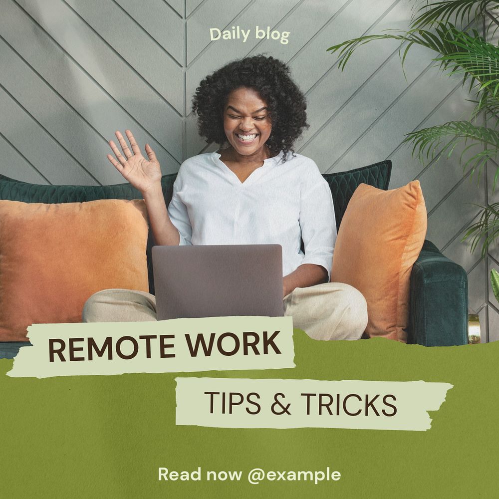 Remote work tips Instagram post template, editable design