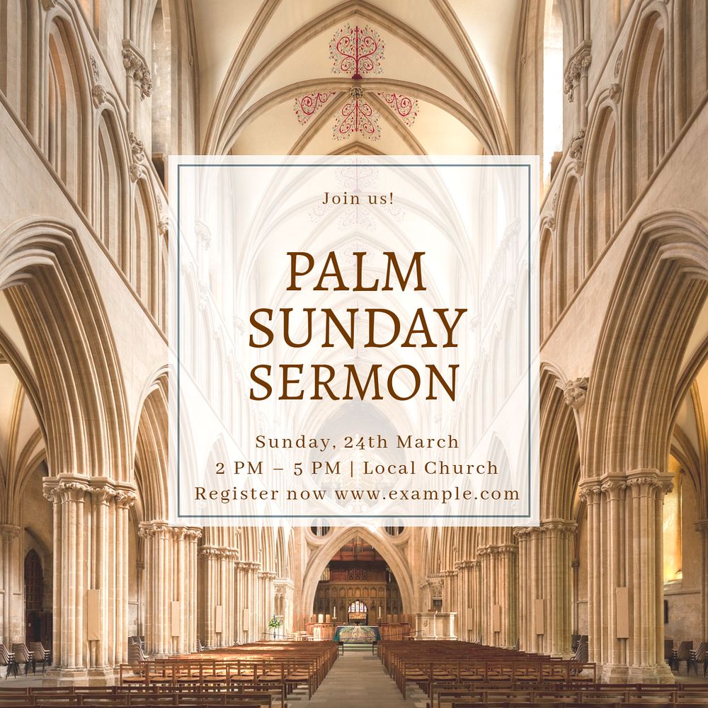 Palm Sunday sermon Instagram post template, editable design