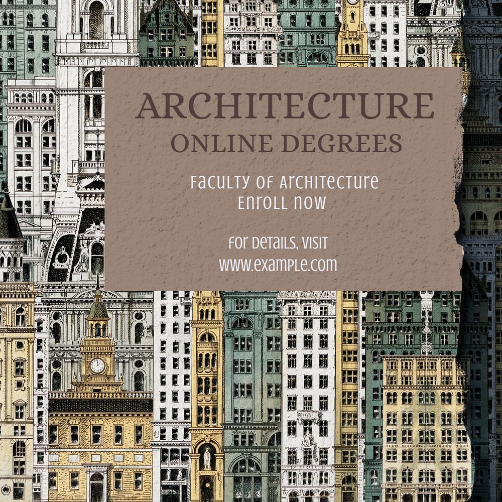 Architecture, online degrees Instagram post template, editable text