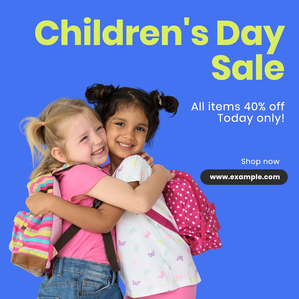 Children's day sale Instagram post template, editable text