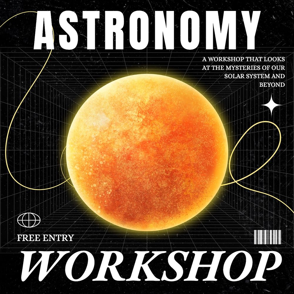 Astronomy workshop Instagram post template, editable text