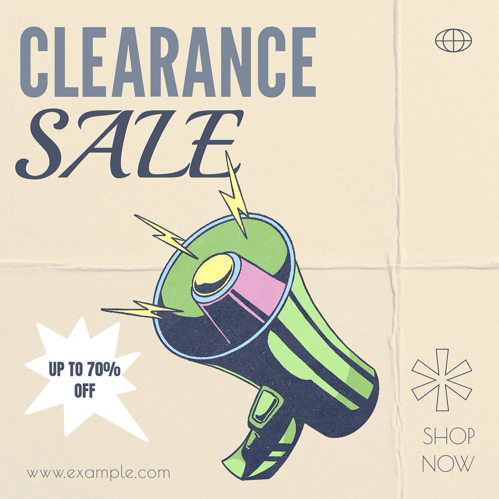 Clearance sale Instagram post template, editable text