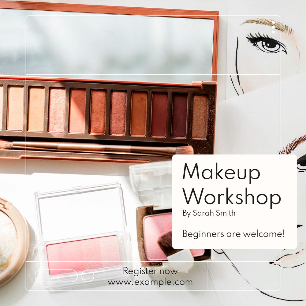 Makeup workshop Instagram post template, editable text