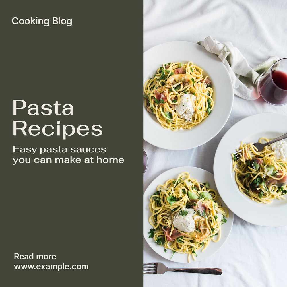 Pasta recipe Instagram post template, editable text