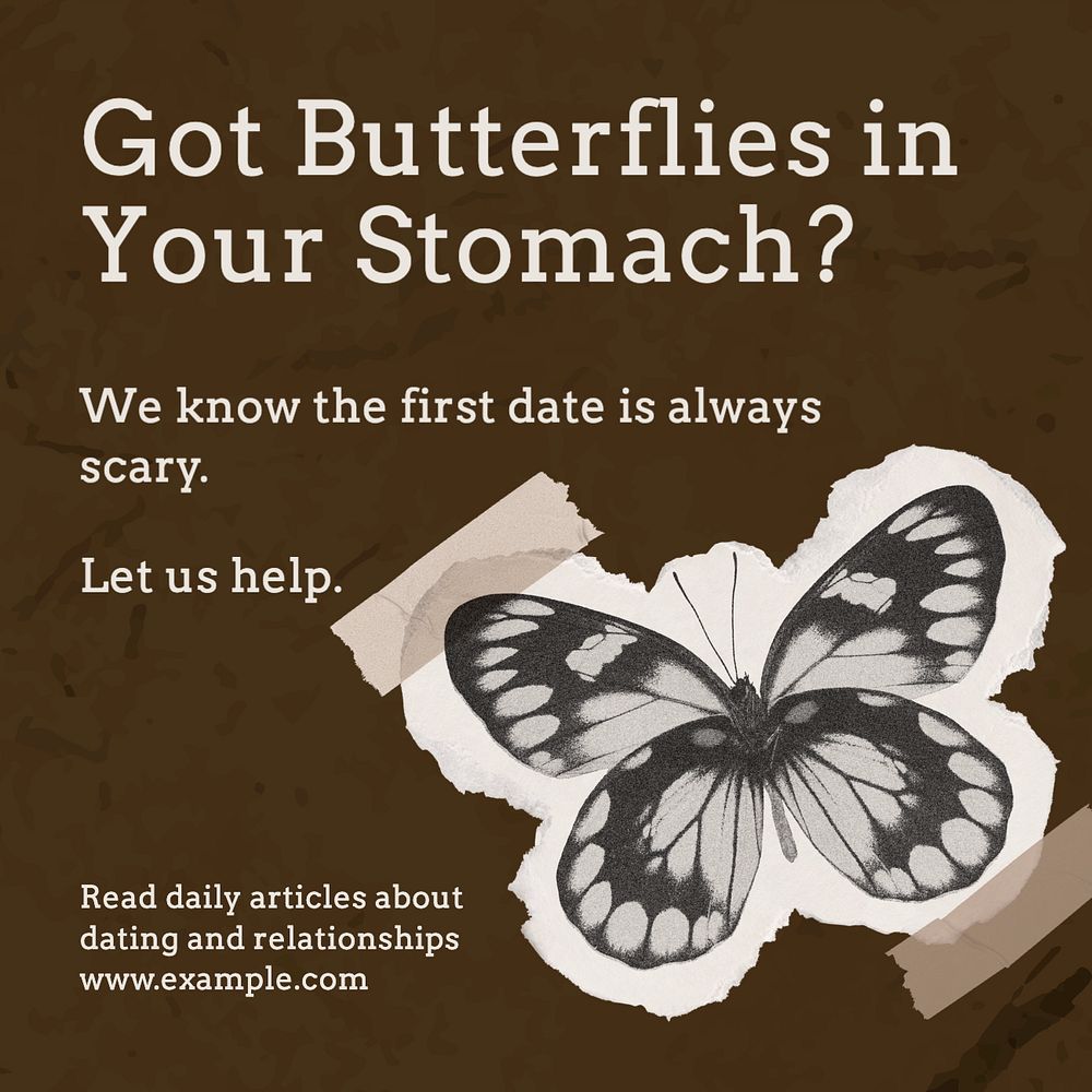 Butterflies in stomach Instagram post template, editable text