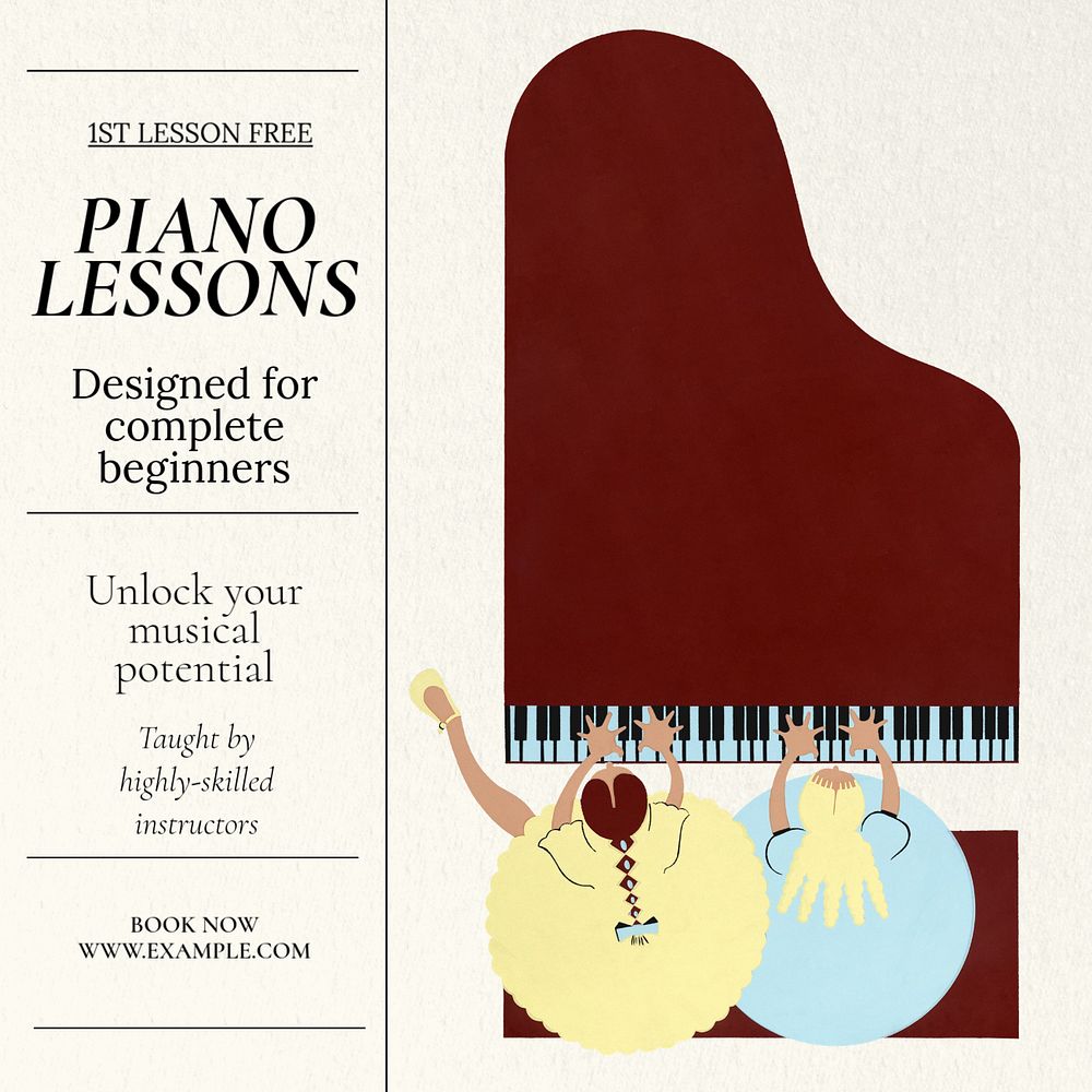 Piano lessons Instagram post template, editable text