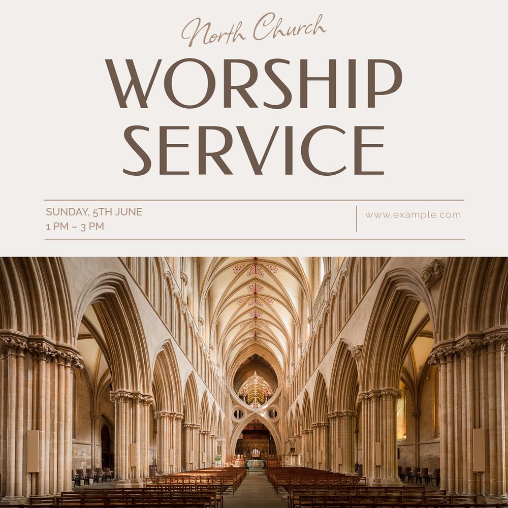 Worship service Instagram post template, editable text