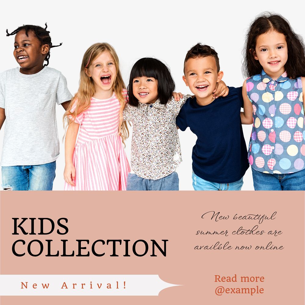 Kids collection Instagram post template, editable text