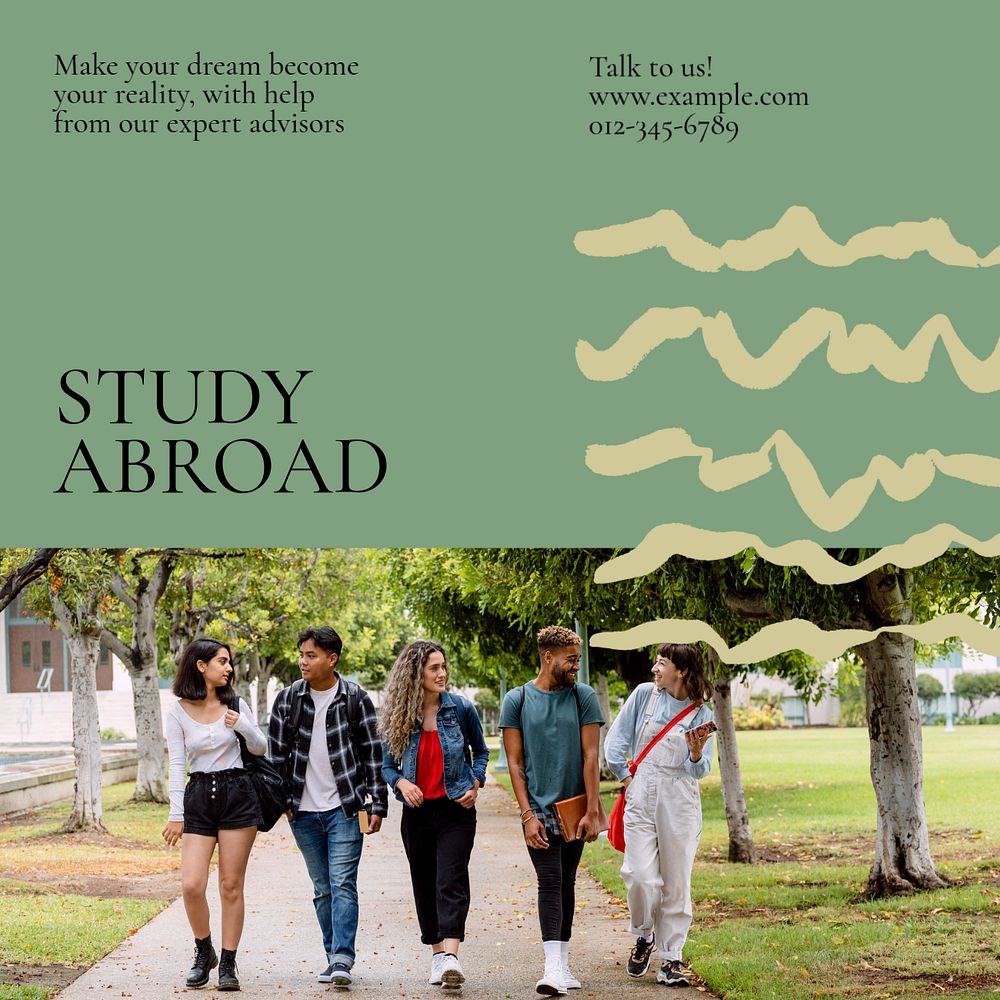 Study abroad Instagram post template, editable text