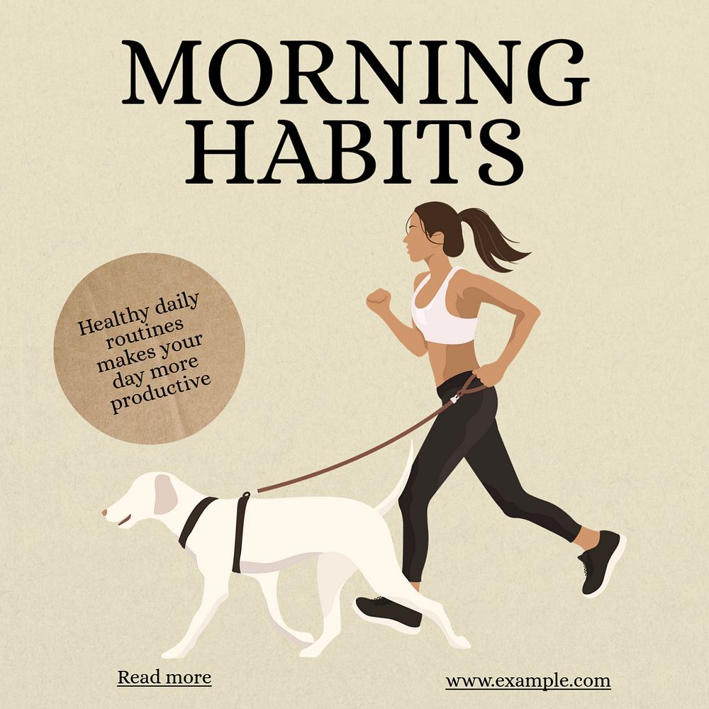 Morning habits Instagram post template, editable text