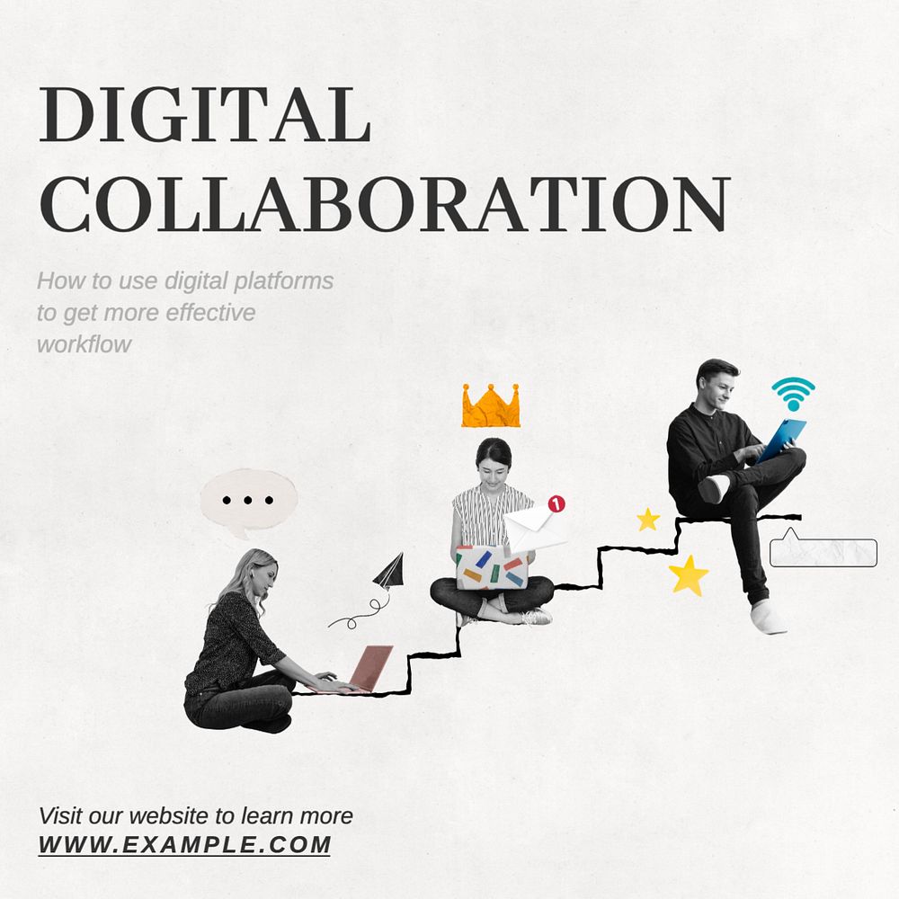 Digital collaboration Instagram post template, editable text