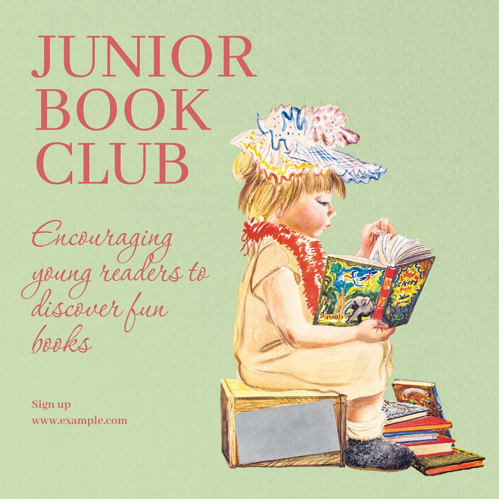 Junior book club post template, editable social media design