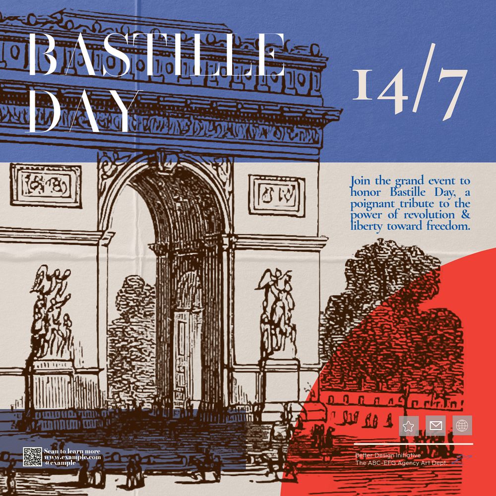 Bastille day Facebook post template, editable design